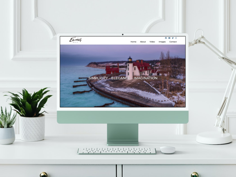 Homepage design for the Elijah Fly drone website.